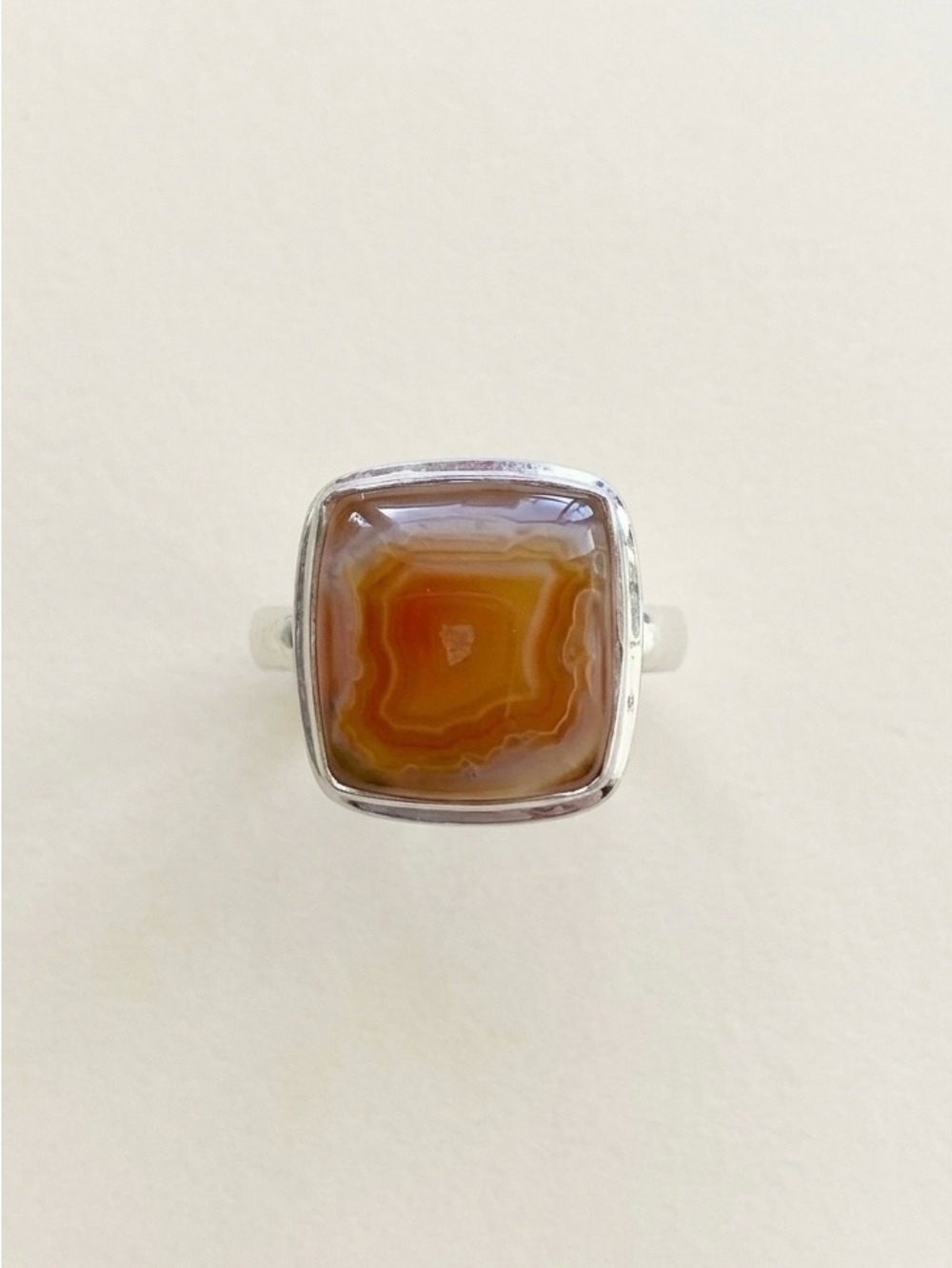 Sterling Silver Square Agate Ring